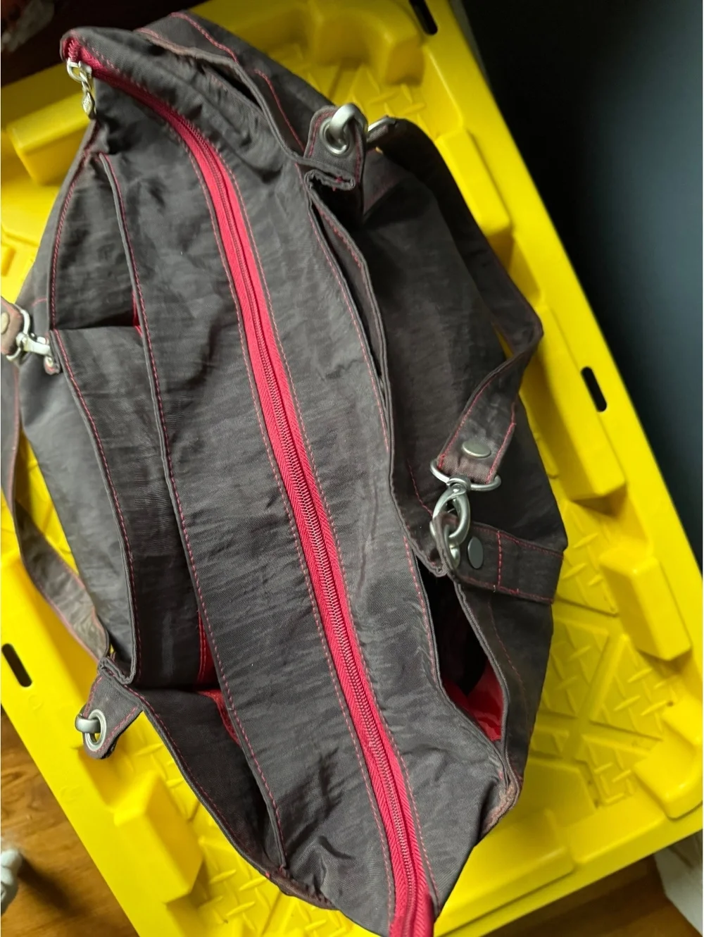 Baggallini Brown Tote Bag with Red Stitching and Front Pocket